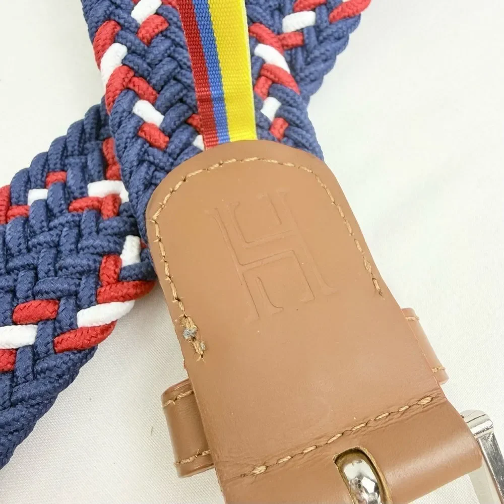 Tommy Hilfiger Red Blue White Woven Stretch Nautical Coastal Buckle Belt